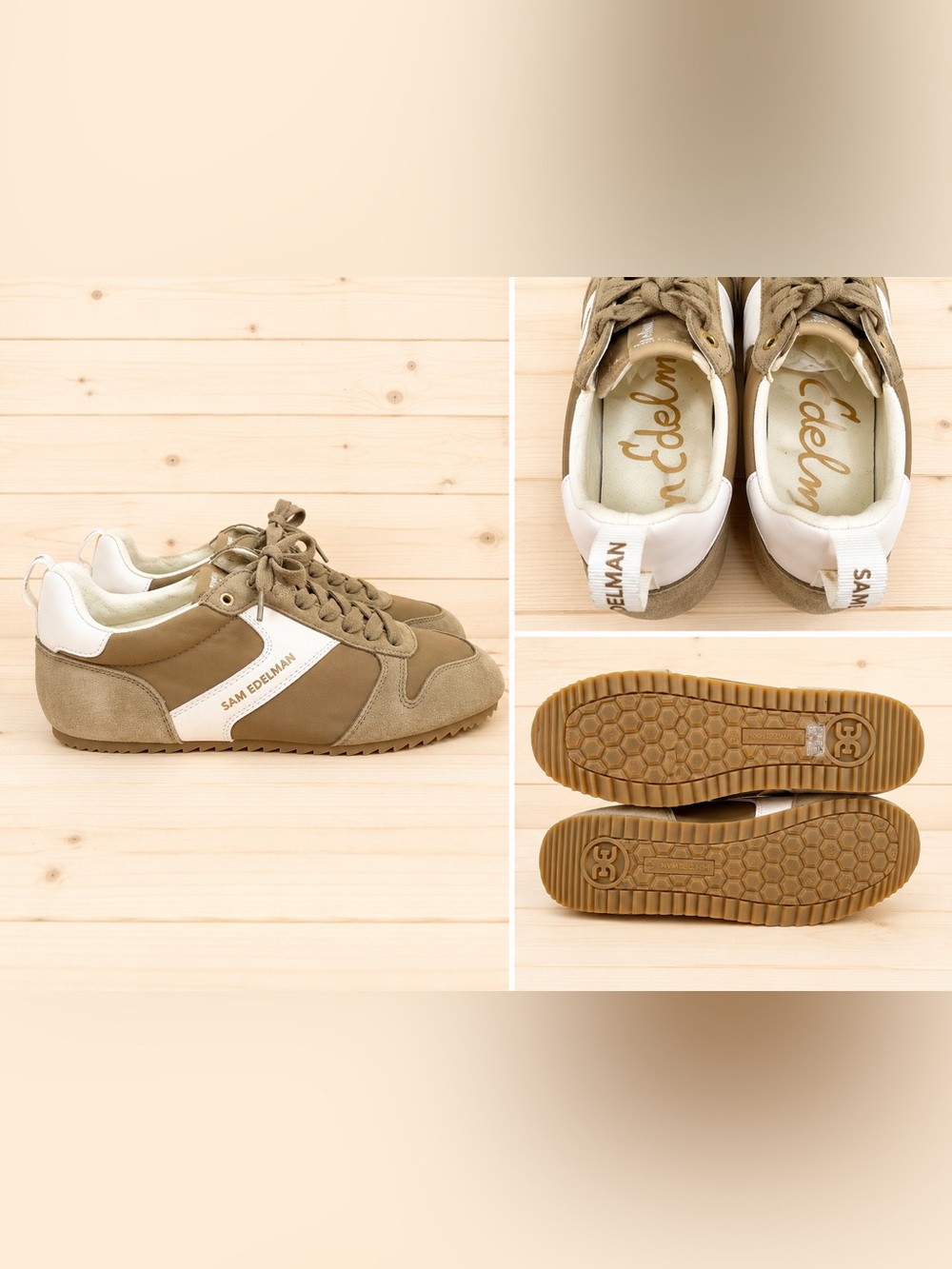 Sam Edelman Zaria Suede Nylon Sneaker Khaki Cream Box 6.5M